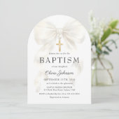 Elegant White Bow Baptism Girl Invitation 招待状 (スタンド正面)