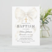 Elegant White Bow Baptism Girl Invitation 招待状 (スタンド正面)