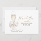 Elegant White Bow Prosecco Bridal Shower Thank You サンキューカード (正面)