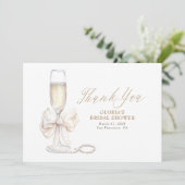 Elegant White Bow Prosecco Bridal Shower Thank You サンキューカード (スタンド正面)