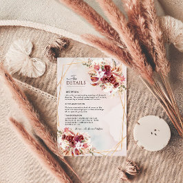 Elegant White & Burgundy Floral Wedding Info Card エンクロージャーカード