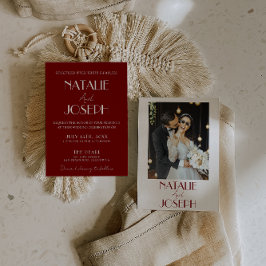 Elegant White Burgundy Minimalist Photo Wedding 招待状