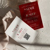 Elegant White Burgundy Minimalist QR Code Wedding 招待状