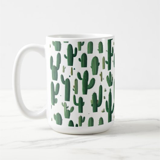 Elegant White Cactus Design Mug コーヒーマグカップ (左)