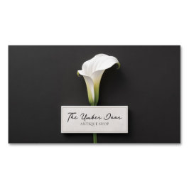 Elegant White Calla Lily Minimalist Black Memorial マグネット名刺