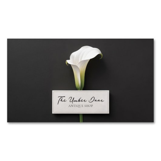 Elegant White Calla Lily Minimalist Black Memorial マグネット名刺 (正面)