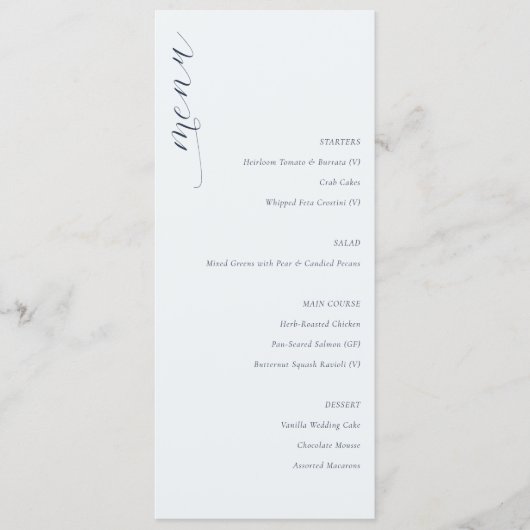 Elegant White Calligraphy Menu メニュー (正面)