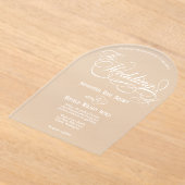Elegant White Calligraphy Text Clear Wedding  アクリル招待状 (レイダウン)
