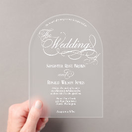 Elegant White Calligraphy Text Clear Wedding  アクリル招待状