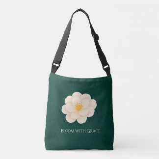 Elegant White Camellia Deep Green Botanical Bloom  クロスボディバッグ