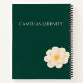 Elegant White Camellia Floral Dark Green Botanical ノートブック (裏面)