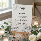 Elegant White Cherry Blossom & Silver Wedding 招待状