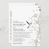 Elegant White Chinoiserie Floral Details Wedding 招待状 (正面/裏面)