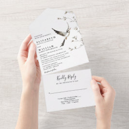 Elegant White Chinoiserie Floral Garden Wedding オールインワン招待状