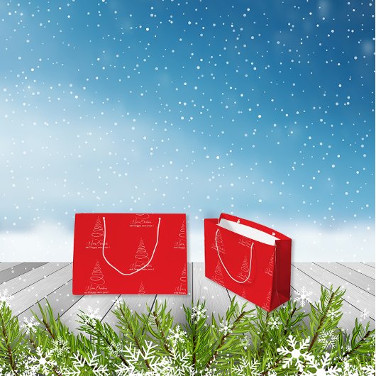 Elegant White Christmas Tree Red  ラージペーパーバッグ