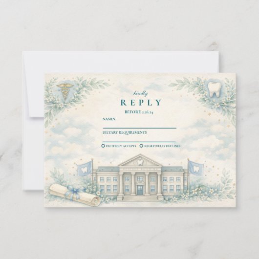 Elegant White Coat Dentist Graduation Party 出欠カード (正面)