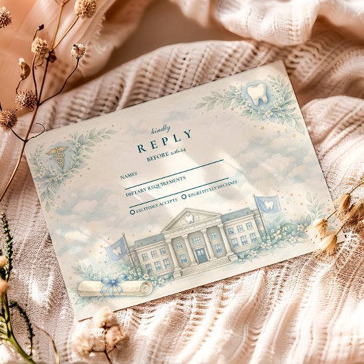 Elegant White Coat Dentist Graduation Party 出欠カード