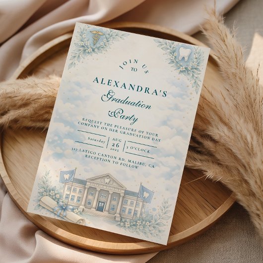 Elegant White Coat Dentist Graduation Party 招待状