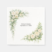 Elegant White Cream Florals Wedding Bridal Shower スタンダードカクテルナプキン (正面)