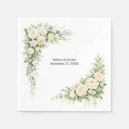 Elegant White Cream Florals Wedding Bridal Shower スタンダードカクテルナプキン