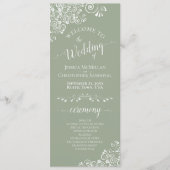 Elegant White Curls on Sage Green Fancy Wedding プログラム (正面)