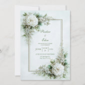 Elegant White Dahlia Botanical Frame Wedding 招待状 (正面)