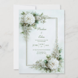 Elegant White Dahlia Botanical Frame Wedding 招待状