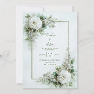 Elegant White Dahlia Botanical Frame Wedding 招待状