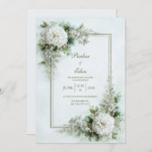Elegant White Dahlia Botanical Frame Wedding 招待状 (正面/裏面)