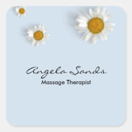 Elegant white daisies blue スクエアシール