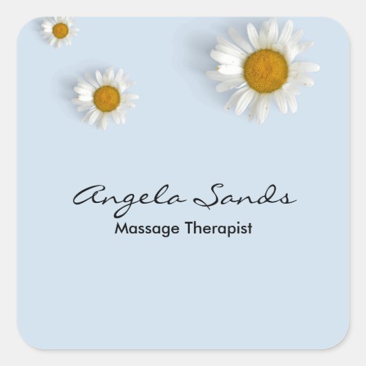 Elegant white daisies blue スクエアシール (正面)