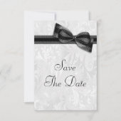 Elegant White Damask Save the Date with Faux Bow 招待状 (正面)