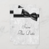 Elegant White Damask Save the Date with Faux Bow 招待状 (正面/裏面)