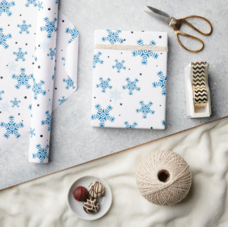 Elegant White & Dark Blue Snowflake Wrapping Paper ラッピングペーパー