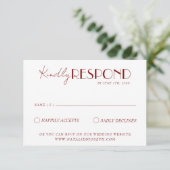 Elegant White Deep Red Burgundy Minimalist Wedding 出欠カード (スタンド正面)