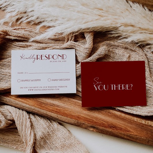 Elegant White Deep Red Burgundy Minimalist Wedding 出欠カード