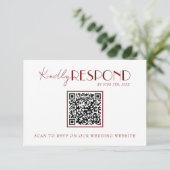 Elegant White Deep Red Burgundy QR Code Wedding 出欠カード (スタンド正面)