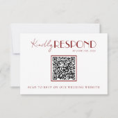 Elegant White Deep Red Burgundy QR Code Wedding 出欠カード (正面)