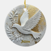 Elegant White Dove with Gold Customizable Name セラミックオーナメント (裏面)