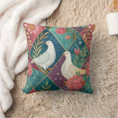 Elegant White Doves Pink Floral & Gold Geometric クッション (ブランケット)
