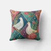 Elegant White Doves Pink Floral & Gold Geometric クッション (裏面)