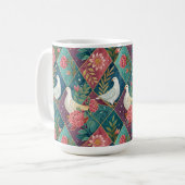 Elegant White Doves Pink Floral & Gold Geometric コーヒーマグカップ (正面左)