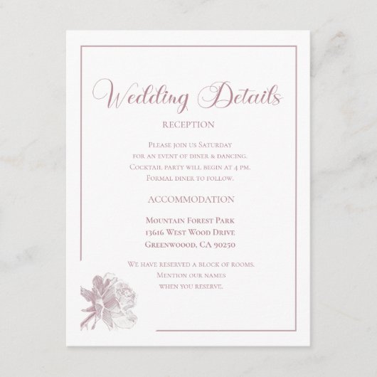 Elegant White Dusty Pink Floral Wedding エンクロージャーカード (正面)