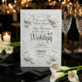 Elegant White Faux Embossed Bas-Relief Wedding  招待状