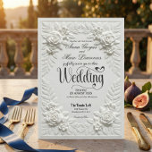 Elegant White Faux Embossed Bas-Relief Wedding  招待状