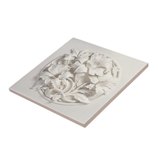 Elegant White Faux Relief Flowers タイル (側面)