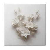 Elegant White Faux Relief Flowers タイル (正面)