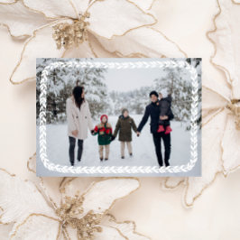 Elegant White Festive Garland Photo Holiday Card シーズンカード