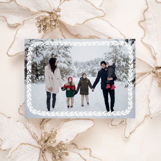Elegant White Festive Garland Photo Holiday Card シーズンカード
