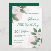 Elegant White Floral 24th Birthday Invitation 招待状 (正面/裏面)